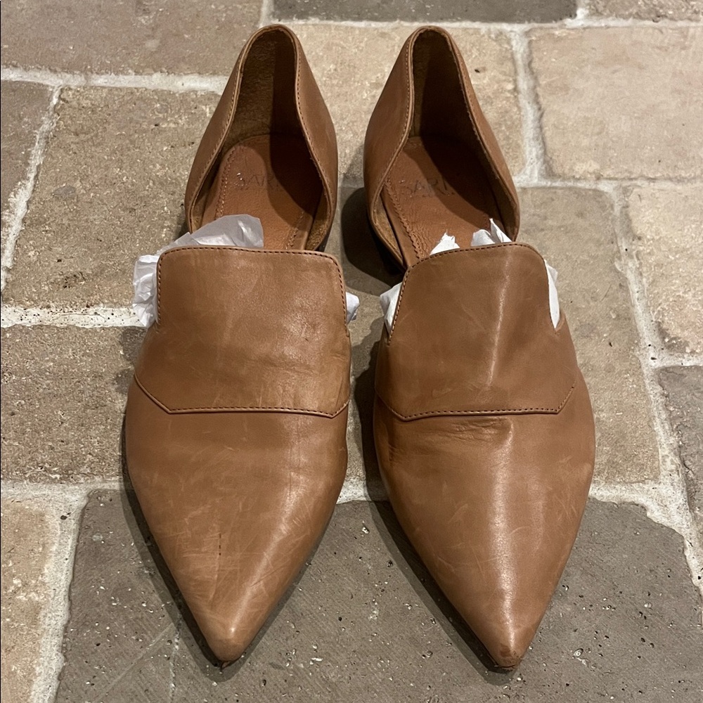 Franco Sarto Classic Pointed-Toe Camel Leather Flats